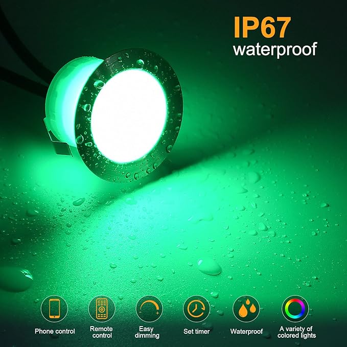 Smart LED Deck Light Kits - 20 Pack of 1.77" Low Voltage Recessed RGBW Deck Lights IP67 Waterproof for Outdoor Landscape Lighting on Steps, Floors & Pathways, Compatible with Alexa & Google Assistant