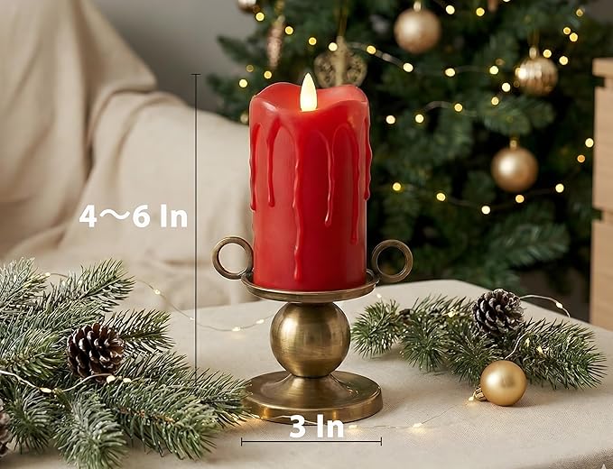 Flameless Pillar Candles Flickering with Remote Timer, Battery Operated LED Candles Up to 400 Hours, 3D Moving Flame Real Wax Candles. (Red with Dripping Tear)