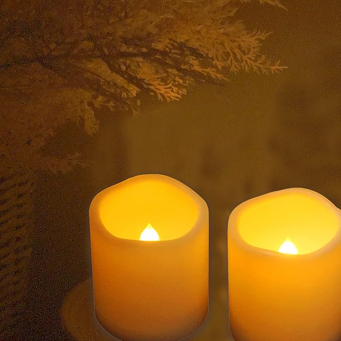 Outdoor Battery Operated Flameless Candles with Timer, Realistic Flickering Plastic Fake Electric LED Pillar Lights Waved Edge for Home Garden Wedding Party Christmas Decor 3x3 Inches 2-Pack