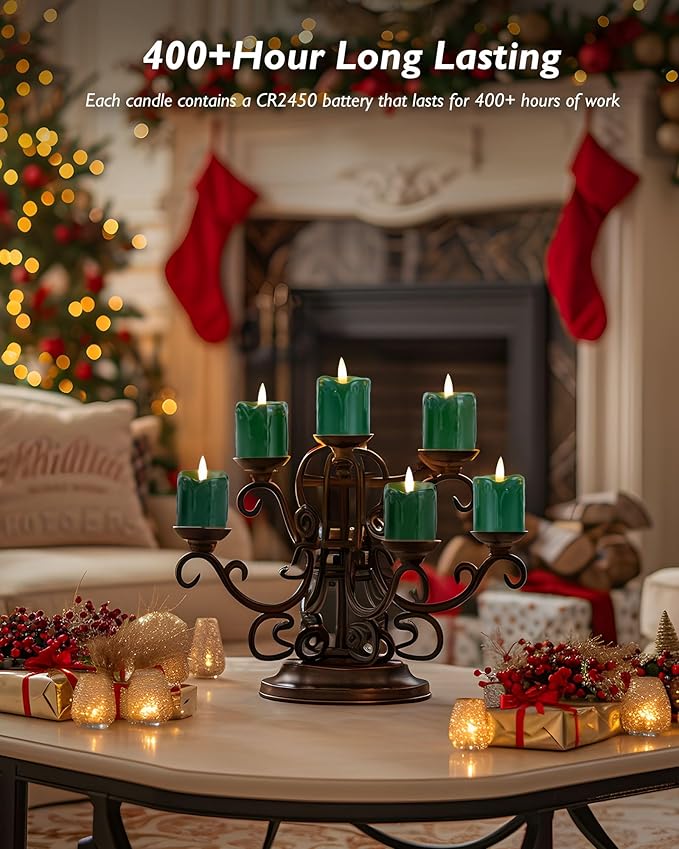 Homemory St. Patrick's Day 2" x 2" Green Timer Flickering Flameless Candles, 400+ Hour Battery Operated Votive Candles, 6Pack 3D Wick Electric Fake Candles for Party, Festival Celebration