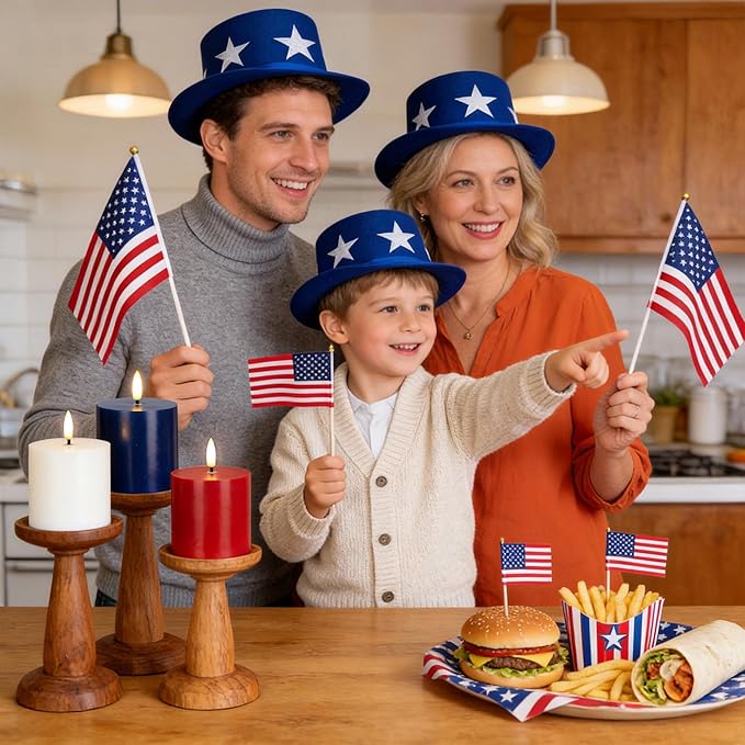 4th of July Candles, Patriotic Flameless Pillar Candles with Remote and Timer, Red White and Blue Battery Operated Set of 3, Real Wax LED Pillar Candles for Independence Day Celebrations