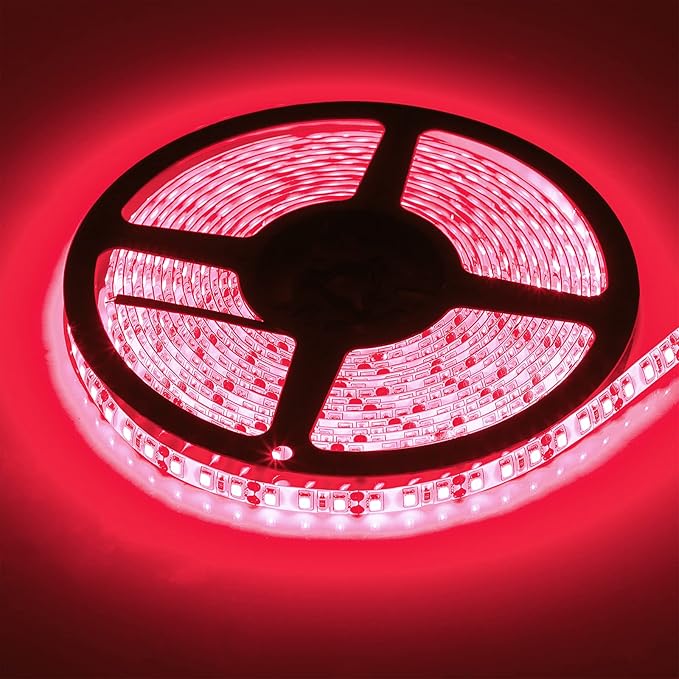 Red Waterproof 600 LEDs Strip Lights, SUPERNIGHT 12 Volt LED Light Strips 16.4FT LED Rope Lighting for Boat Bedroom Car TV Backlighting Christmas Party