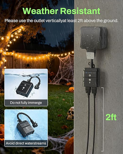 BN-LINK Outdoor Timer with Remote Control, Dusk to Dawn Light Sensor, Waterproof Plug-in Timer Outlet, 2 Grounded Outlets, 100ft Range, Perfect for Christmas & Halloween Lights, 15A 1/2HP ETL,2pack