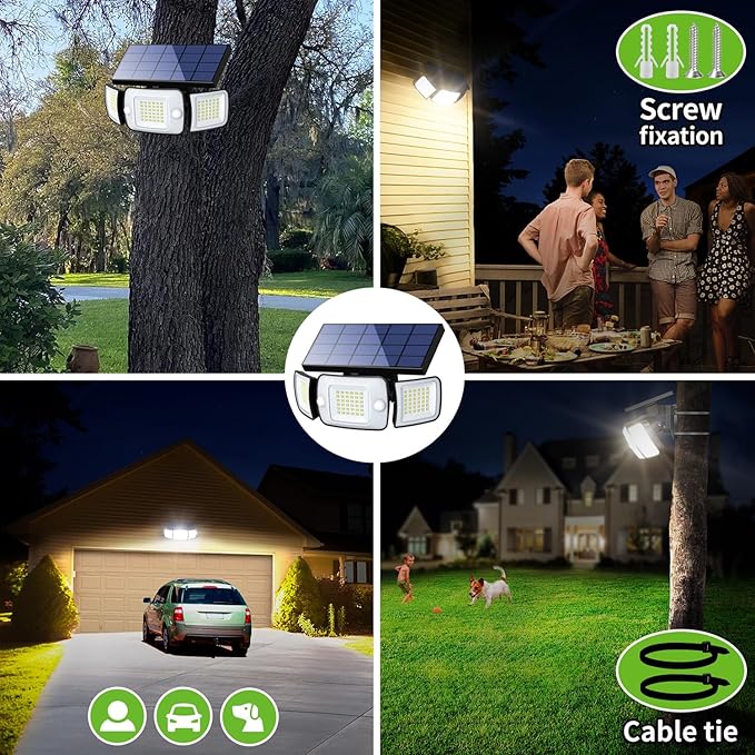 intelamp Solar Outdoor Lights 1200LM 6000mAh Security Lights with Remote Control,3 Heads Motion Sensor Light Outdoor, IP65 Waterproof,270° Wide Angle Flood Wall Lights with 4 Modes