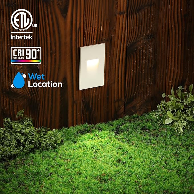 LEONLITE 12-Pack Premium Series 5CCT 120V LED Step Lights, Dimmable 3.5W Indoor Outdoor Stair Light, 2700K3000K3500K4000K5000K Selectable, CRI90, ETL, Vertical, IP65 Waterproof, Aluminum, White