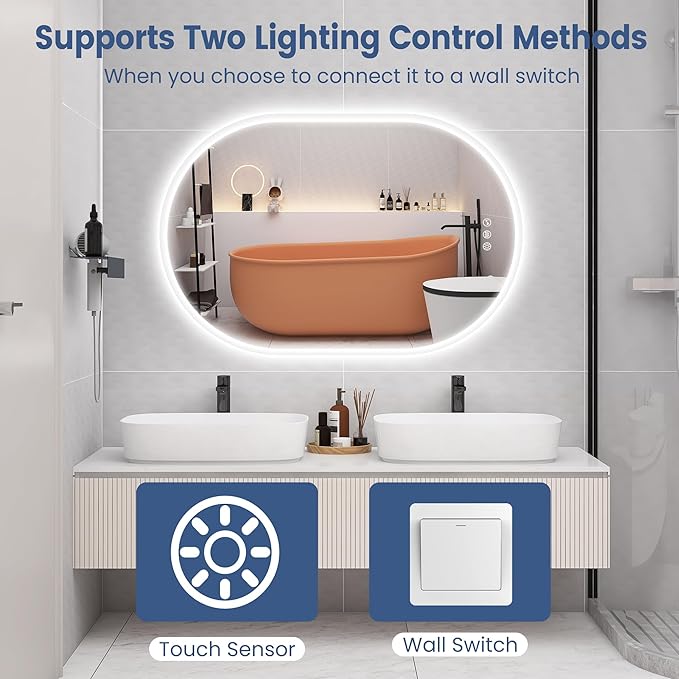 STARLEAD 36"x20" Oval LED Bathroom Mirror with Bluetooth Speaker, Dimmable Lighting, 3 Color Modes, Anti-Fog, Touch Control Wall Mounted Vanity Mirror