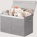INDRESSME 25"x13"x16" Large Toy Storage Box with Lid, Toy Storage Organizer Toy Basket with Dividers for Playroom, Bedroom, Closet, Toy Bin for Kids Baby Boys Girls (Grey)