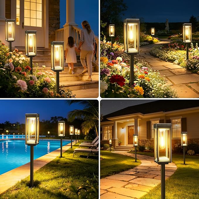 WdtPro Bright Solar Pathway Lights Outdoor, 4 Pack Solar Powered Garden Lights Waterproof, Auto On/Off Outdoor Lighting for Lawn Patio Walkway Driveway Path Yard Decor