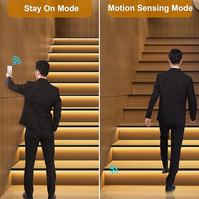 Intelligent Motion Triggered LED Stair Lighting Kit KMG-3233, 40" Cuttable LED Strip Light for Indoor LED Stair Lights (Warm White 3000K,24 Stairs)