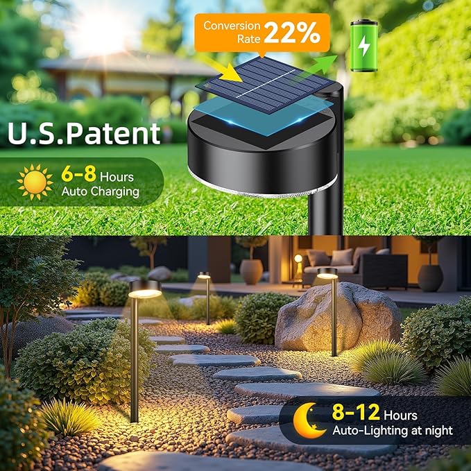 8 Pack Solar Pathway Lights Outdoor, 12 Brighter LED Solar Lights Outdoor Waterproof, Up to 12 Hrs Modern Path Light for Yard Garden Walkway Driveway Lawn (8 Pack)