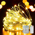 LAMPHOME 100 LED 33FT Fairy Lights Battery Operated with Remote, Mini Starry String Lights,Multi Functions & Timer, Twinkle Light for Christmas Home Bedroom Wedding DIY Centerpiece Decor,Yellow