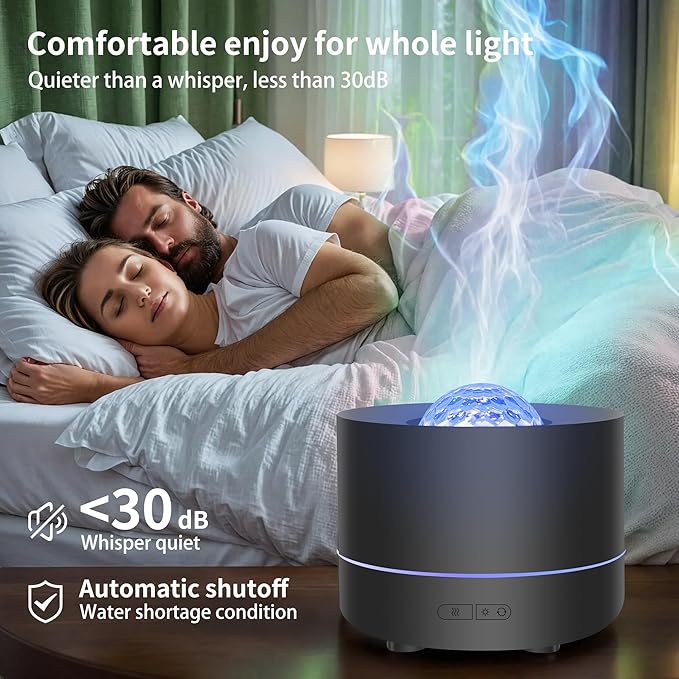 Essential Oil Diffuser, Fire Flame Aromatherapy Diffuser with 7 Colours LED Projection, 200ml Cool Mist Humidifier, Oil Diffuser with Auto-Off Protection for Home,Bedroom,Office,or Spa (Black)