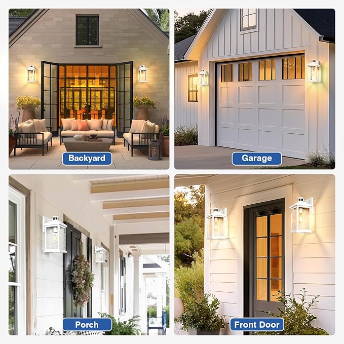 VIANIS Large Adjustable Sensitivity Motion Sensor Exterior Porch Lights, 2 Pack White Dusk to Dawn Outdoor Lighting, Anti-Rust Waterproof Front Porch Light for Garage, Front Door