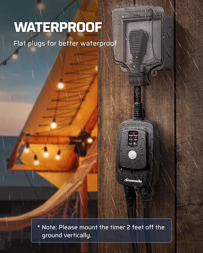 DEWENWILS Outdoor Timer Outlet Waterproof, Outdoor Timer for Lights, 100 ft Remote Control with 2 Grounded Electrical Outlets for Outdoor String Lights, 15A 1/2HP UL Listed