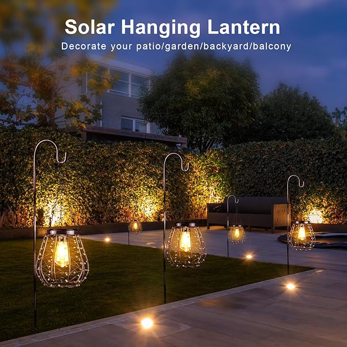 Hanging Solar Lantern Lights, Solar Chandelier Outdoor Waterproof Vintage Copper Outdoor Hanging Lights for Outside Gazebo, Pergola, Porch, Yard, Garden, Pathway, Decor, 2 Pack- ALL FORTUNE