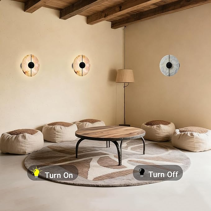 White Alabaster Wall Sconce Natural Marble Wall Sconce Vintage Gold Round Store Modern LED Wall Light Fixture Mid Century Wall Mounted Lamp for Bedroom Hallway Living Room Bathroom Kitchen