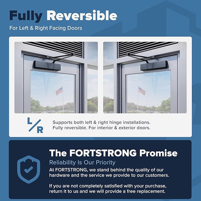FORTSTRONG Commercial Door Closer - FS-8400 HOB - Heavy Duty Adjustable Grade 1 Standard Automatic Door Closing Hinge - ADA Compliant - Hold Open Function-Black Finish