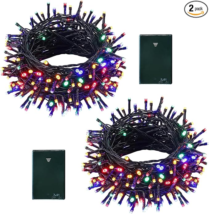 echosari 2 Pack Battery Operated String Lights, 13.2Ft 40 LED Green Wire Fairy String Lights, Waterproof Fairy Lights for Xmas Tree Wreaths Garden Wedding Party Decor (Multicolor)