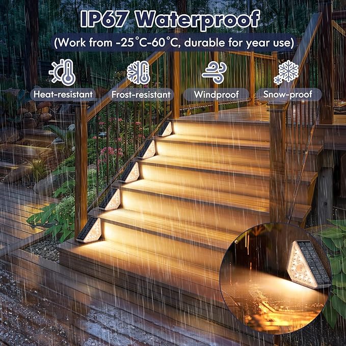 16-Pack Motion Sensor Solar Step Lights for Outside, Outdoor Stair Lights Waterproof IP67, Solar Powered LED Outdoor Step Lights Decor for Yard Garden Porch Patio Pathway Deck