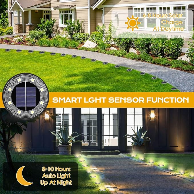 Solar Lights Outdoor 16 Pack, Solar Garden Outdoor Waterproof Pathway Lights Bright In-Ground Lighting Decor for Lawn, Patio, Yard, Driveway, Step and Walkway Warm Lights
