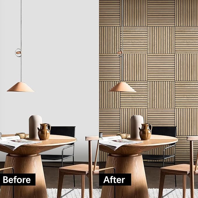 Acoustic Wood Panels for Wall 4-Pack - Natural Oak Veneer Soundproof Panels for Home & Office, 23.6" Wood Wall Panels with Noise Reduction (23.6" W x 23.6" L)