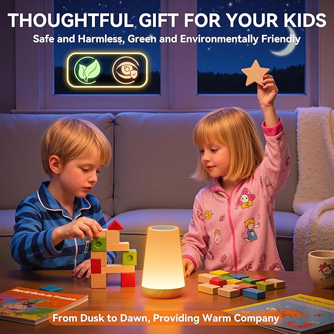 Auxmir LED Night Light Bedside Lamp Touch and Remote Control Dimmable Tabletop 13 RGB Colors Changing 5 Brightness Adjustable Rechargeable Portable Lamp for Baby Kids Nursery Bedroom Bathroom Camping