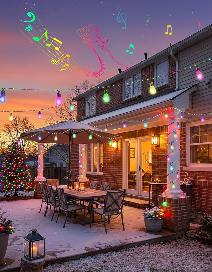 OUTON Outdoor String Lights, 46FT Smart AI RGB Patio Lights with Individual Bulb Control, APP Remote Voice Control, Works with Alexa and Google Assistant, IP65 Waterproof, Dimmable for Backyard Party