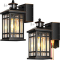 Motion Sensor Outdoor Lights Wall Mount with GFCI Outlet, Dusk to Dawn Exterior Light Fixture, 100% Anti-Rust Aluminum Waterproof Outside Wall Lighting for House, Black 2-Pack, Non-Solar