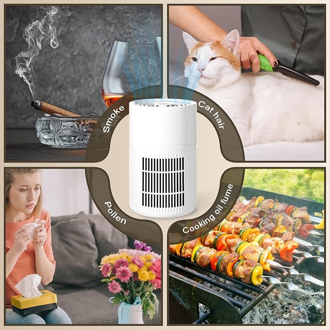 Blosssound Small Portable Air Purifiers for Dorm Room Pet Bedroom Office Home with 3-in-1 Filter Fragrance Box White Mini Air Purifier Quiet Sleep for Desk Allergies Smoke Pet Dander Hair Dust