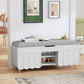 3More 40" Entryway Shoe Storage Bench,Upholstered Hidden Space Beneath Seat Cushion Bench,2-Tier Unique Geometric Shape with Wood Grain,White