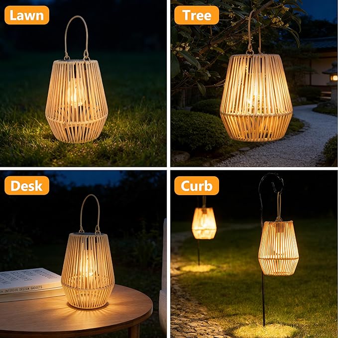 Solar Lanterns Outdoor Waterproof, Hanging Solar Lanterns Outdoor Gifts for Women Mom Grandma LED Garden Decor for Yard, Patio, Backyard, Porch, Trees, Lawn, Pathway (2 Pack)
