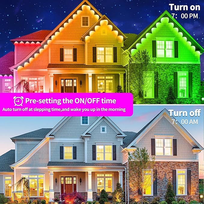 100FT Permanent Outdoor RGB Lights,IP67 Waterproof Smart LED Eaves Lights with App/Remote Control,for Christmas and All Holiday Decor,Daily and Accent Lighting,House Roof and Garden Lighting