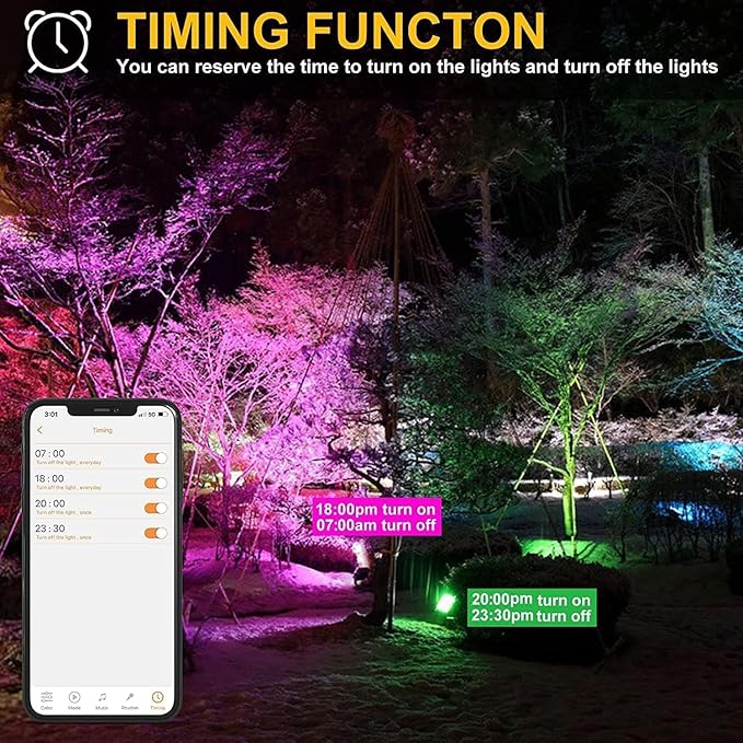 LED Flood Lights RGB Color Changing 300W Equivalent Outdoor, 30W Bluetooth Smart RGB Floodlight APP Control, IP66 Waterproof, Timing, 2700K&16 Million Colors 23 Modes for Garden Stage Lighting 6 Pack