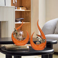 2 PCS Orange Gold Home Decor Accent Ceramic Statue Abstract Sculptures Centerpieces Mid Century Modern Decor for Tables Coffee Table top Decorations for Living Room Desktop Shelf Dining Room Kitchen