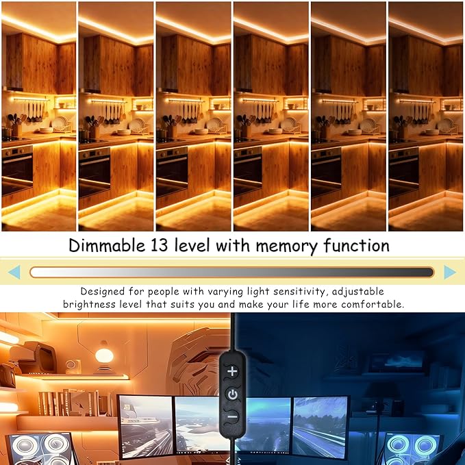 Under Cabinet Lighting 20Ft LED Strip Lights Kit with Dimmer Control for Kitchen, Cabinet, Shelf, Counter 360 LEDs Rope Light Flexible Cuttable Light Strips for DIY