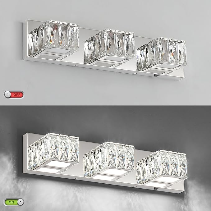 ZUZITO LED Bathroom Light Fixture - Modern 3 Light Crystal Vanity Light - Chrome Bathroom Wall Light 5CCT Dimmable