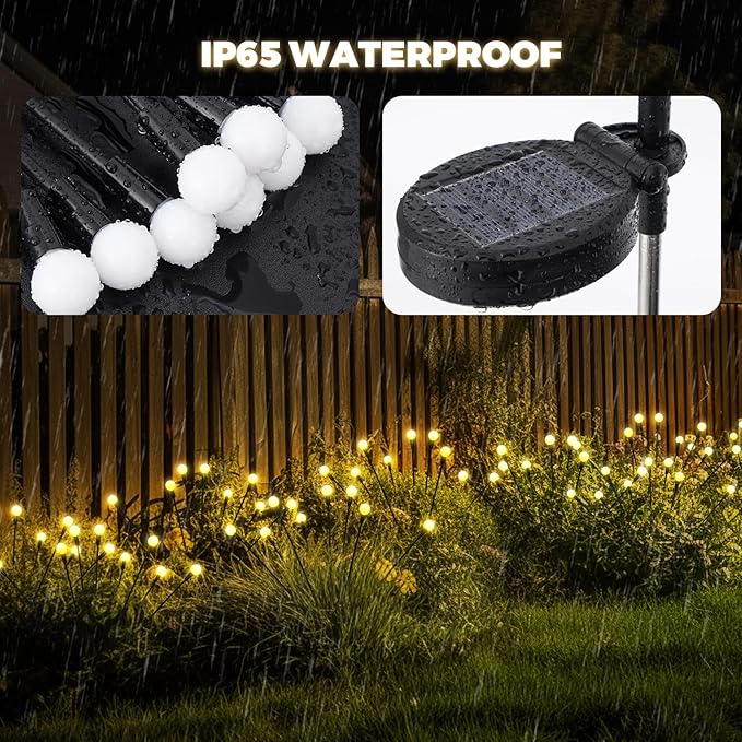 Solar Garden Lights – Swaying LED Solar Lights Outdoor Decorations, Waterproof Yard & Patio Lights with Flexible Iron Wire & Heavy Bulb Base for Garden Decor,Warm White (2 Pack)