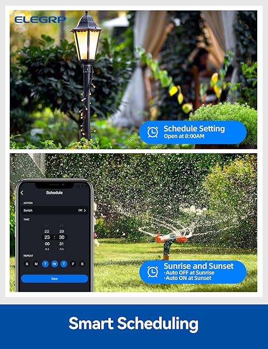 ELEGRP Outdoor Smart Dimmer Plug Waterproof IP66, Smart WiFi Plug with 2 Individually Sockets, Compatible with Alexa & Google Assistant, Outdoor Dimmer for String Lights, UL Listed, 2 Pack, Grey