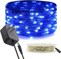 RUICHEN Silver Wire Fairy Lights Plug in 33 Ft 100 LED String with Spool, Blue