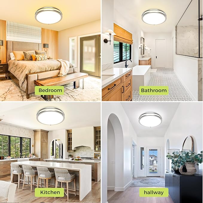 hepside 2Pack Flush Mount LED Ceiling Light with Remote, Dimmable& 3000K-6500K Adjustable Ceiling Light Fixture, Timer, Night Light, 13 inch Brushed Nickel Ceiling Lamps for Kitchen Bathroom Bedroom