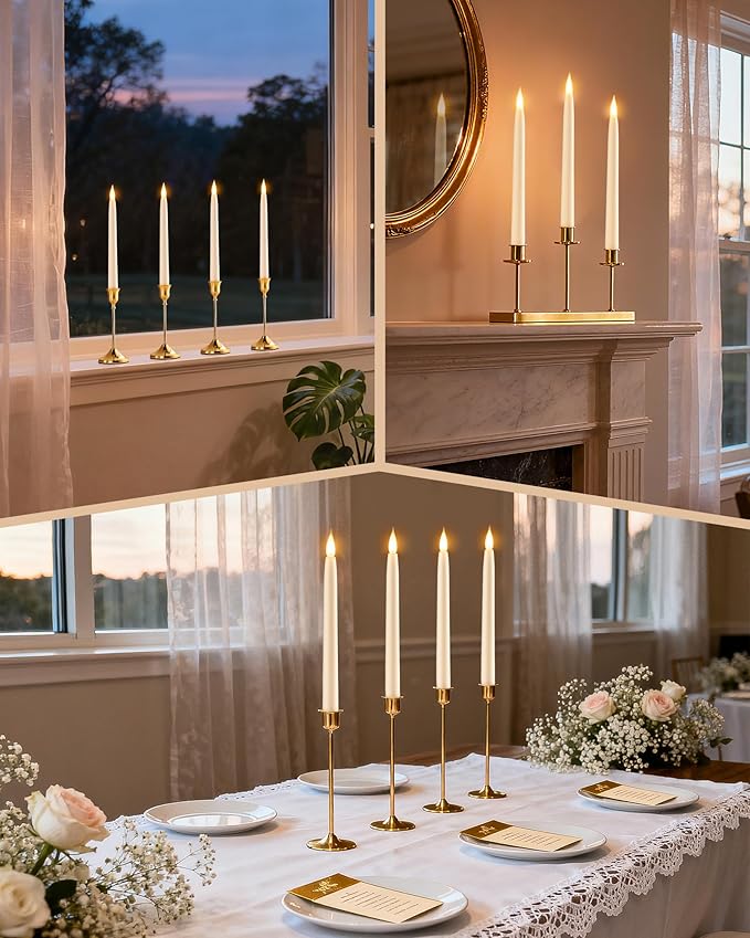 SURAIELEC 10.5'' Flameless Ivory Taper Candles, Battery Operated Candle with Remote, Timer, 3000K Warm White, LED Candle for Party, Christmas Decoration, 6 Pack (Rechargeable Battery Not Compatible)