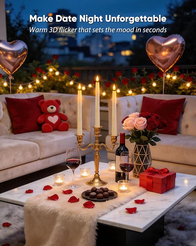 Homemory 2 Pcs Waxy Flameless Taper Candles with Remote, Flickering Battery Operated Taper Candle, Led Flameless Candlesticks Classic Tall Candles for Home, Wedding, Party, Ivory, 9.6 inches