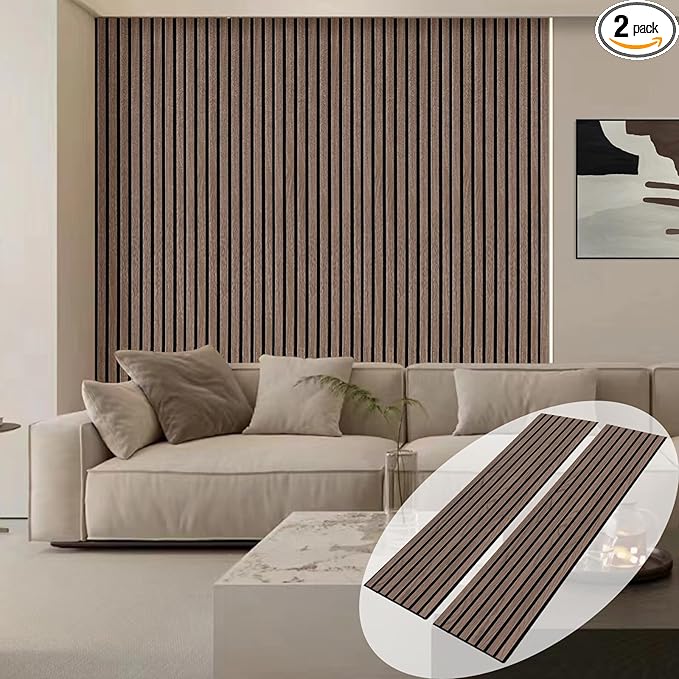 Wood Panels for Wall - 2 PCS Wood Slat Wall Panel, Natural Walnut Veneer Acoustic Wall Panels - 12.6" W x 94.5" L
