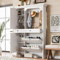 Merax Hall Tree with Shoe Storage, Entryway Coat Rack with 4 Hooks, 2 Flip Drawers, and 2 Cabinets, Modern Hall Trees for Hallway, Living Room,White