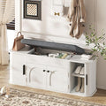 47.2'' Entryway Shoe Storage Bench with Seat Cushion & Sliding Door, Shoe Rack with Lift-Top Hidden Storage & Adjustable Shelf, Bench for Bedroom End of Bed, White