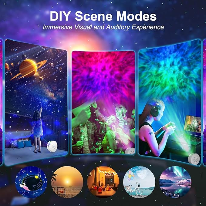 NUNET Smart Galaxy Star Projector for Bedroom - APP Voice Control Bluetooth Speaker, Rotatable Nebula Night Light with 6 HD Slides & 37 White Noises Timer, Kids Ceiling Sky Stars Room Decor Light