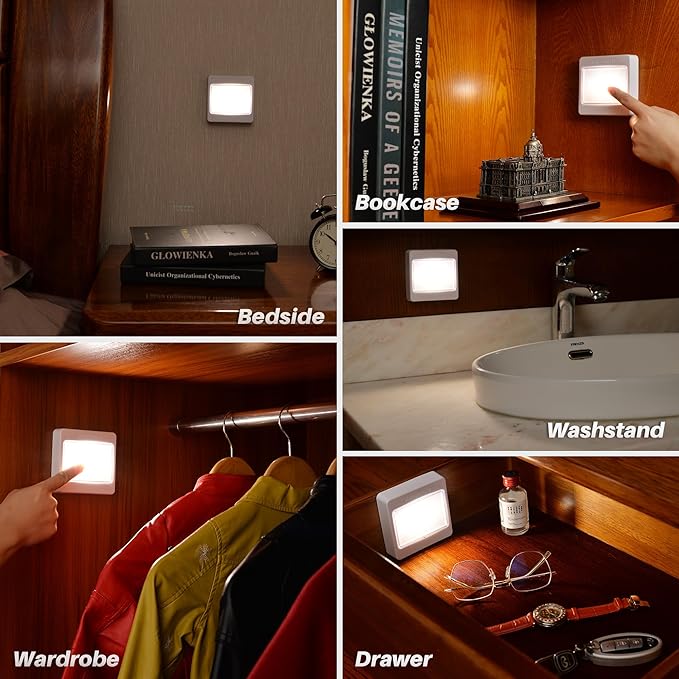 STAR-SPANGLED 3 Pack 3.7” Dimmable Push Tap Lights, Stick on LED Touch Lights AA Battery Operated, 3 Color Modes Sticky Button Lamps for Classroom, Kitchen, Under Cabinet, Closet