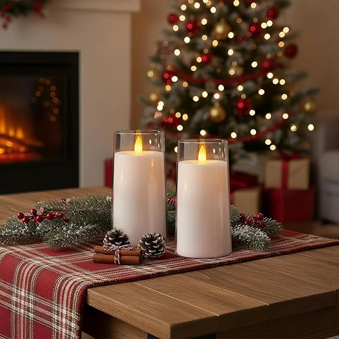 Raycare Flameless Electronic Pillar Candles with Remote Control and Timer- Battery Operated Realistic Flickering LED Fake Candle for Home, Wedding, Valentine's Day, Decor,White,Set of 2(3"x6"6")