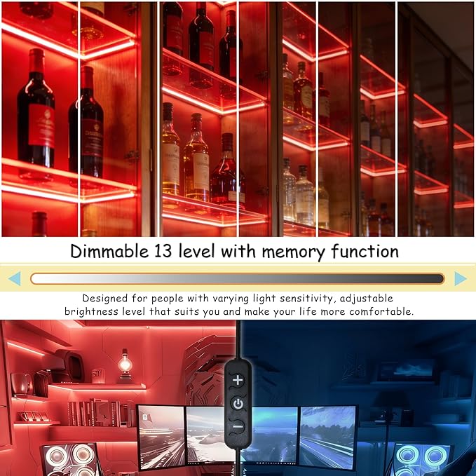 Red 10 Foot Led Lights Strip Indoor Rope Lights Easy DIY Cuttable Strip Lights for Wine Cabinet Bar Room Bathroom Living Room Kitchen Ceiling Wall Vanity Mirror Decor