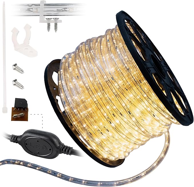 WYZworks 1656LEDs, 150ft LED Outside Rope Lights, Waterproof Permanent Outdoor ETL Certified Connectable Clear Tube, Christmas Palm Tree Holiday Decorative Landscape Patio Accent Lighting - Warm White